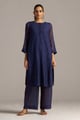 Blue Opal Embroidered Mul-Chanderi Festive Co-Ord Set Blue Opal color