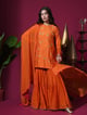 Orange Floral Jaal Kurta Garara Set Orange color
