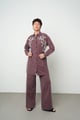Embellished Mauve Cordset With A Button-Down Top And Relaxed Wide-Leg Pant Maroon color