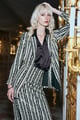 Textured Sequin Stripe Blazer Black color