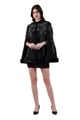 Taroob Sparkling Flowers Wool Fur Cape Black color