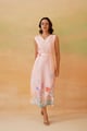 Peach V-Neck Sleeveless Midi Dress with Waist Tie - IERA - Image 1