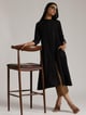 Black Cotton Linen Flared Kurta Pant Set - Truebrowns - Image 1