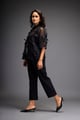 Floral Appliqu� High-Low Sheer Top with Tube & Pants Black color