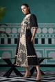 Print and Eyelet Lace Dress Black/Beige color