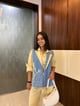 Blue and Butter Yellow Colorblock Embroidered Co-ord Set - CORDS & HONEY - Image 1