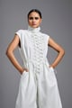 Jumpsuit with Woven Leather Panel White color