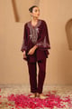 Zari Charm Velvet Tunic with Narrow Pants Wine color