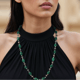 Carved Green and Small Pearl Chain Green color