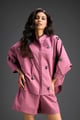 Pink Butterfly Embellished Pleated Shirt & Shorts Set Pink color