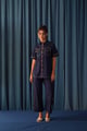 Isabella Cutout Embroidered Shirt Navy Blue color