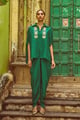 Draped Striped Dhoti Pant Green color