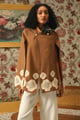 Boho Exclusive Honeycomb Embroidered Cape Coat Tan color