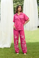 Pink Floral Embroidered Linen Set Pink color