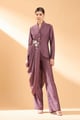 Purple Cowl Blazer & Pant Co-Ord Set Purple color