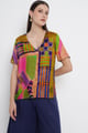 Printed Viscose V-Neck Top Green/Blue color