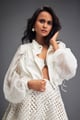 Cropped Bomber Jacket with Sheer Organza Sleeves White color