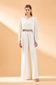 Cream Draped Jumpsuit with Belt Cream color