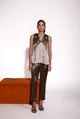 Dusky Olive Satin&Glass Organza Embroidered Top Dusky Olive / Ivory color