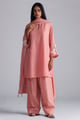 Coral Almond Chanderi A-Line Kurta Set with Dupatta - Ganga Fashions Pvt Ltd - Image 1