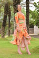 Firebird Multi Color Co-Ord Set with One Shoulder Top and Flowy Skirt Orange/Green color