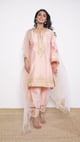 Light Peach Hand and Dori Embroidered Short Phiran Suit Light Peach color