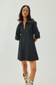 Denim V-Neck Collar A-Line Mini Dress Black color