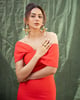 Figure Form Bandage Asymmetric Strap Knit Midi Dress Red color