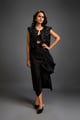 Floral Appliqu� Cropped Top with Asymmetric Ruched Skirt Black color