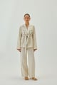 Linen Cinched-Waist Striped Jacket | off White & Green Off White/Green color