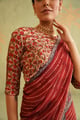 Rida Pre-Draped Printed Crepe Stitched Saree Maroon color