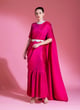 Hot Pink Saree Embroded Neck Blouse with Belt Pink color