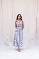 Striped Button Down Midi Dress with Belt Blue/Grey/Pink color