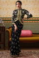 Mehr Embroidered Jacket with Drape Skirt Black color