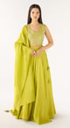 Lime Tissue Embroidered Lehenga Set Lime color