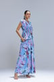 Lyla Draped Blouse with Pants Blue color