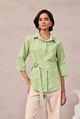 Foam Green Cotton Poplin Wrap Shirt with Tie-Up - 63East - Image 1