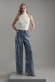 Denim All Over Floral Sequin Wide Leg Trousers Mid Blue color