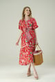 Red Muslin Bird Dress Red color