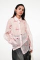 Pink Ribbon Cutwork Sheer Shirt Pink color