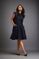 Dress with Textured Floral Embroidery Navy Blue color