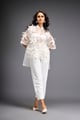 Floral Appliqu� High-Low Sheer Top with Tube & Pants White color