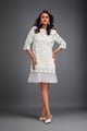 Floral-Cut Velvet Shift Dress with Sheer Hemline White color