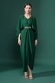 Bottle Green Metallic Embellished Drape Dress Green color
