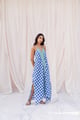 Contrast Gingham Midi Dress with Gota Detailing Blue/White color