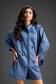 Blue Butterfly Embellished Pleated Shirt & Shorts Set Blue color