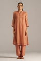 Canyon Clay Woven Chanderi Checks Co-Ord Set Orange color
