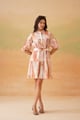 Peach Pastel Printed Tiered Mini Shirt Dress with Belt - IERA - Image 1
