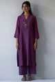 Wine Bemberg Silk Embroidered Kurta with Cotton Bottom Wine color