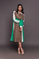 Waist Tapered Dress White & Green color